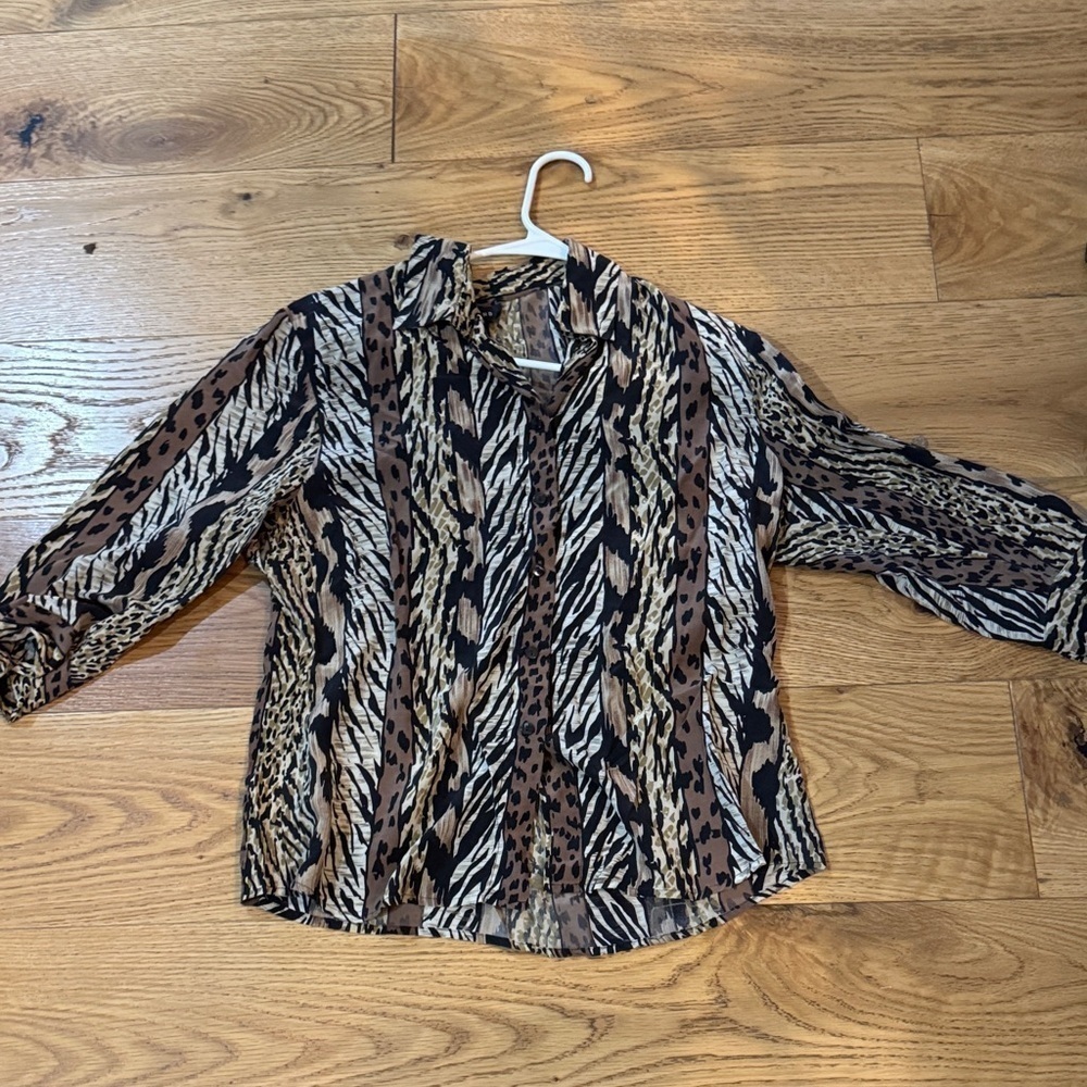 SilkLand Animal Print Blouse - Black, Brown, Cream Medium A019 - Picture 6 of 9
